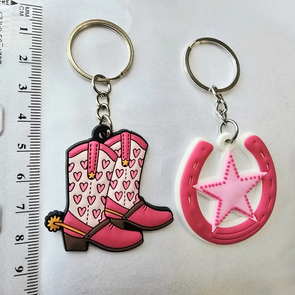 Kids Pink Cowboy Boot & Star Keychain Set‎